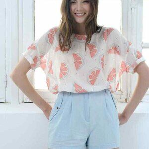 Women's White and Pink Citrus Print Blouse